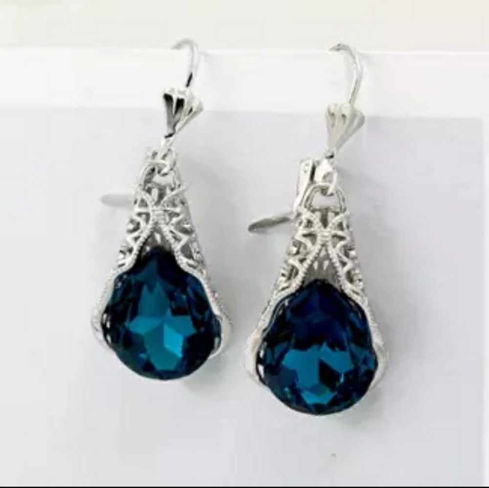 Silver Blue Boho Earrings - Picture 3 of 5